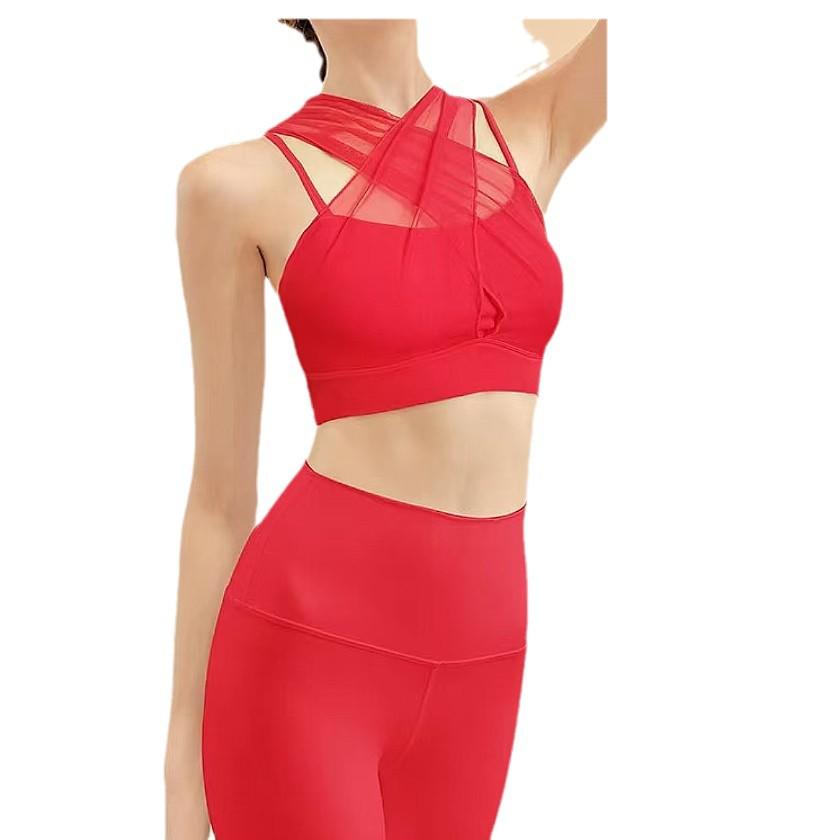 Женский сет для йоги из сетки высокого класса с нагрудными вкладышами - Сексуальный фитнес-костюм из двух частей