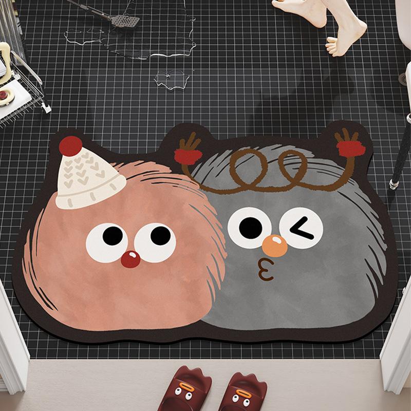 Japanese Bathroom Absorbent Floor Mat, Diatom Mud Non-Slip Foot Mat, Household Toilet, Toilet Door Fun Carpet