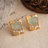 Square Artificial Crystal Stud Earrings, High-end Medium and Antique Earrings, French Retro Light Luxury Earrings.