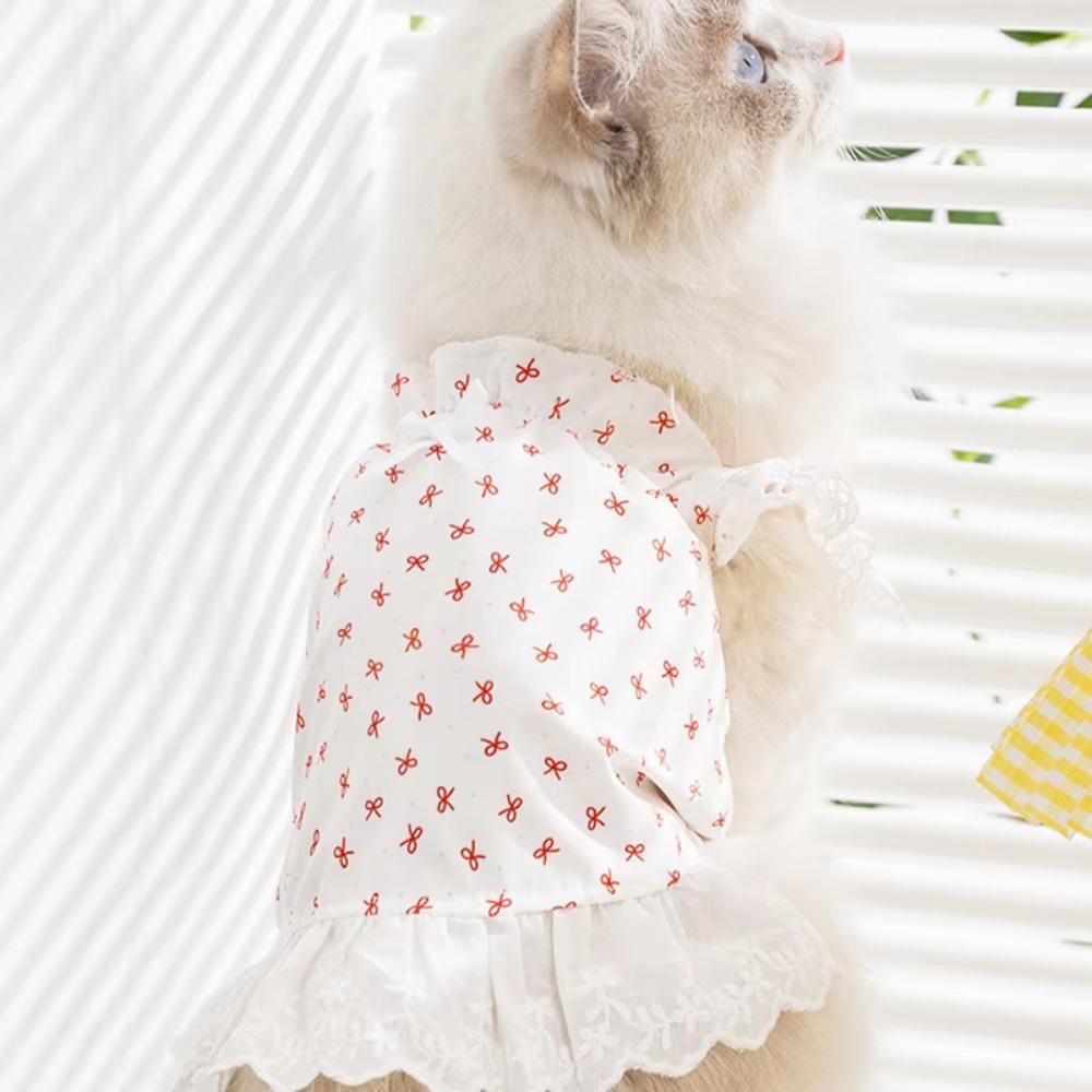 Exquisite Lace Cat Skirt Soft Dog Princess Dress Simple Bow Print Dog Dress Pet Clothes
