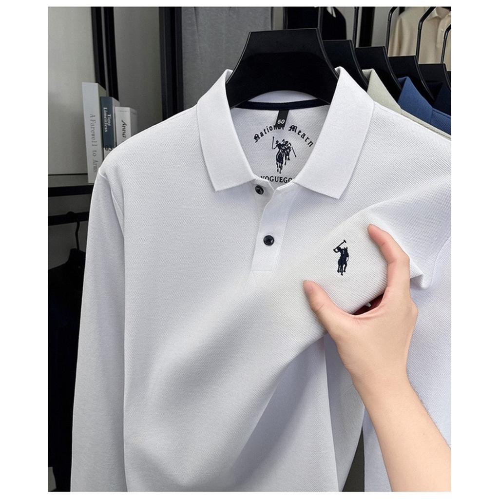 TrendHub 100% Pure Cotton Men's Long Sleeved Polo Shirt Embroidery Classic Paul Casual T-shirt