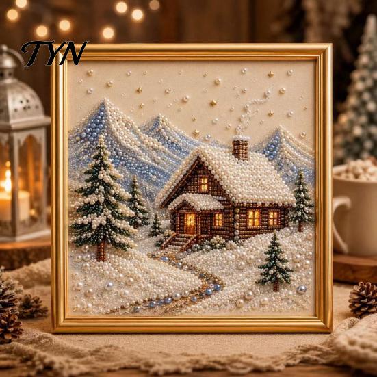 Artistic Faux Pearl Bead Kits Christmas Art Kit, Winter Scene DIY Painting Holiday Craft for Kids 3D Sparkling Animal Wall Kit Adults,