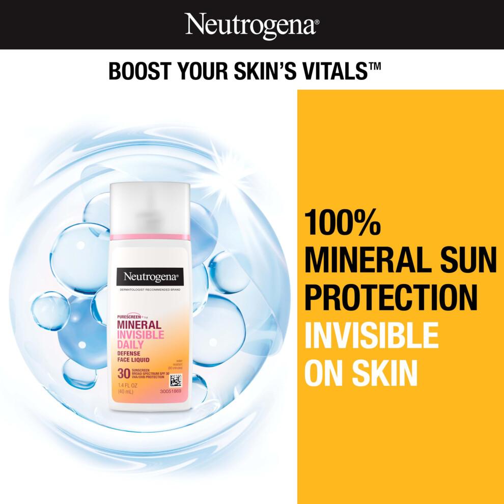 Neutrogena Purescreen+ Invisible Daily Defense Mineral Sunscreen f   r das Gesicht mit LSF 30, Breitband-Mineral-Sonnenschutz mit Vitamin E, wasser