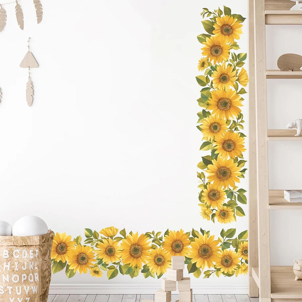 1Pc Watercolor Sunflower Furniture Wall Sticker For Kids Room Decor Home Essentials Decoration Bedroom Living Room Wall Decals