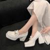 Spring New Platform Deep Mouth Single Shoes Women's Square Toe Thick Heels Solid Color Fashion Elegant Ladies Office Party Pumps