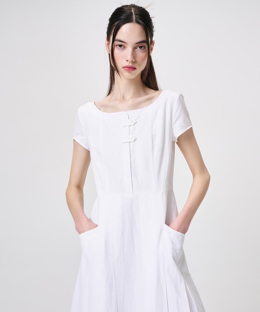 Etmont Linen Pleats Dress, White
