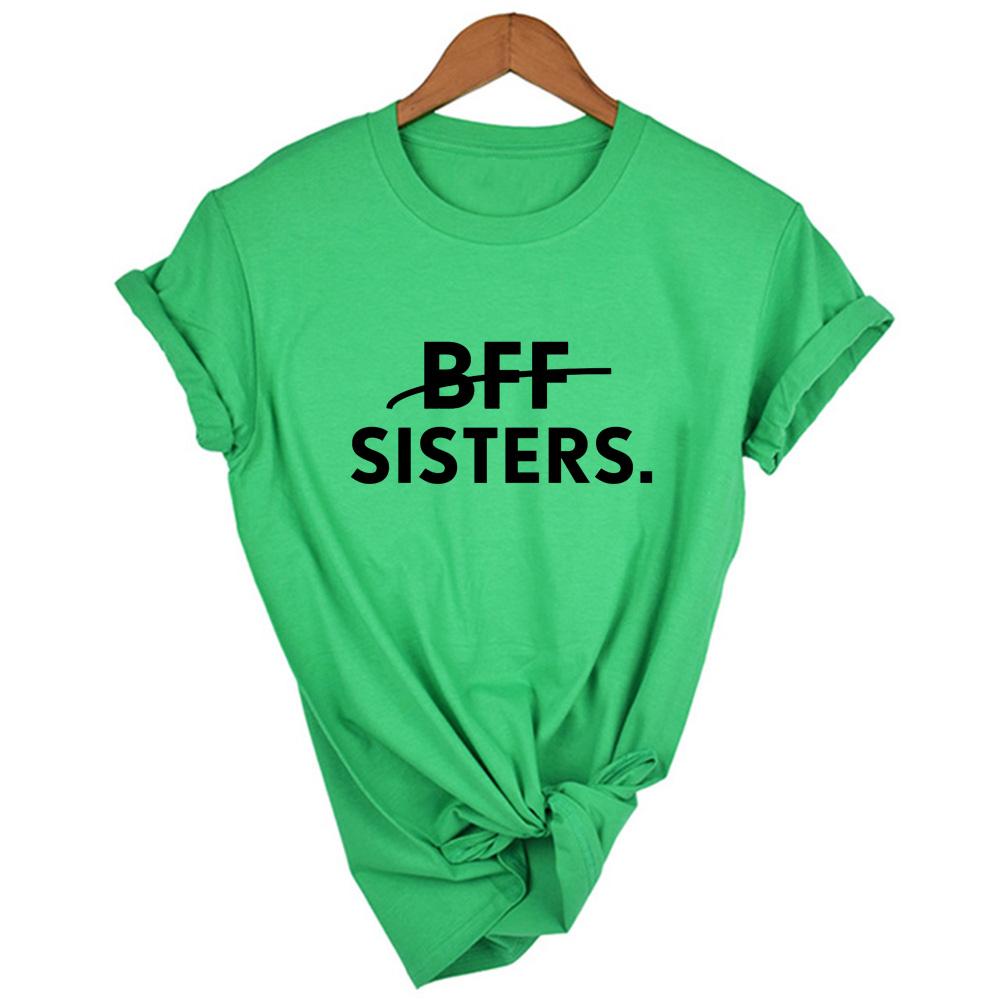 1Pcs Bff Sisters Letters Printing Casual Tee Solid Color Best Friends Matching T Shirt Girls Fashion