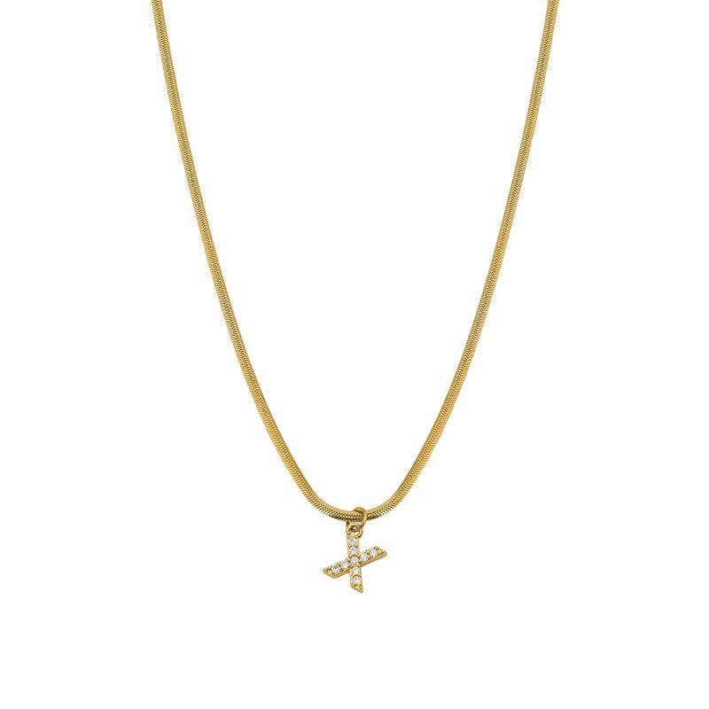 Neckontheline Diamond Letter Necklace European and American Ins Style Simple and Versatile Short Necklace Fine Snake Bones Chain