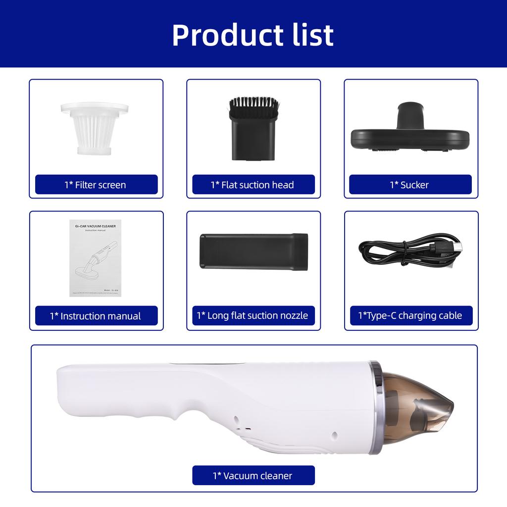 Ручной пылесос перезаряжаемый 6300 Па мощный всасывающий ручной пылесос беспроводной с фильтром низкий уровень шума для домашнего офиса