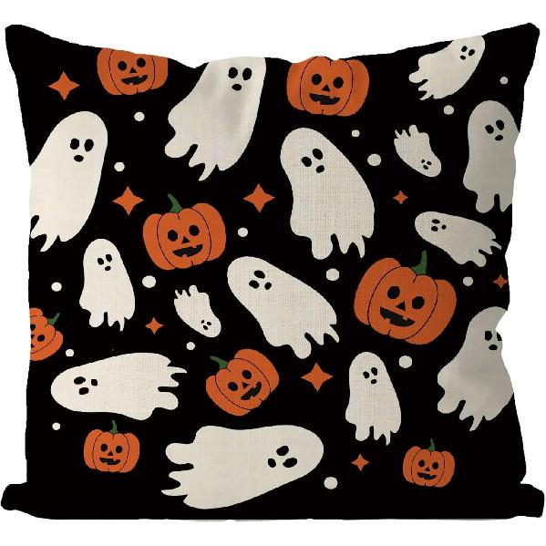 GAGEC Halloween Pillow Covers 18x18 Inch Ghost Pumpk Linen Pillowcase Holiday Farmhouse Throw Pillows Indoor Outdoor Couch Cushion Case for Home Sofa
