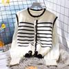 Stripe Short Sweater Coat Women Loose Outwear Cardigan Spring Korean Version Fake Two Piece Splice Knitted Cardigan Sweater