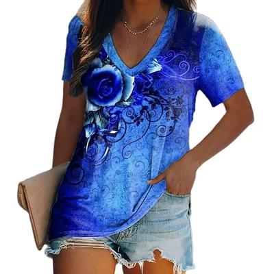 Женские роскошные футболки с 3D принтом, топы с v-образным вырезом и короткими рукавами, футболки, летняя повседневная футболка с градиентом, женская одежда больших размеров