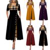 Women O Neck Half Sleeve Stitching Plaid Irregular Hem Buttons Decor Maxi Dress