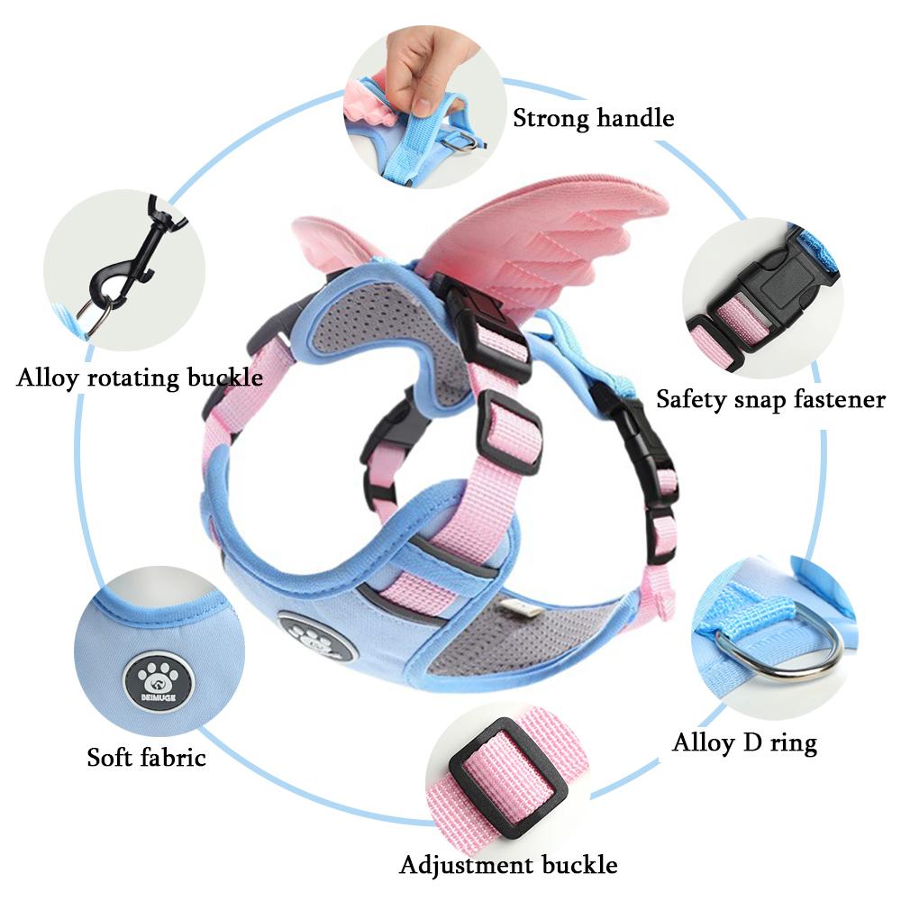 Dog Harness Fashion Angel Wings , Breathable Adjustable Pet Vest with Soft Padded Back, Cute Puppy Chest Strap for Small Dogs