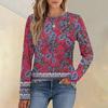 Fashion Women's Long Sleeve Round Neck CasualPleated Floral Print Loose Top