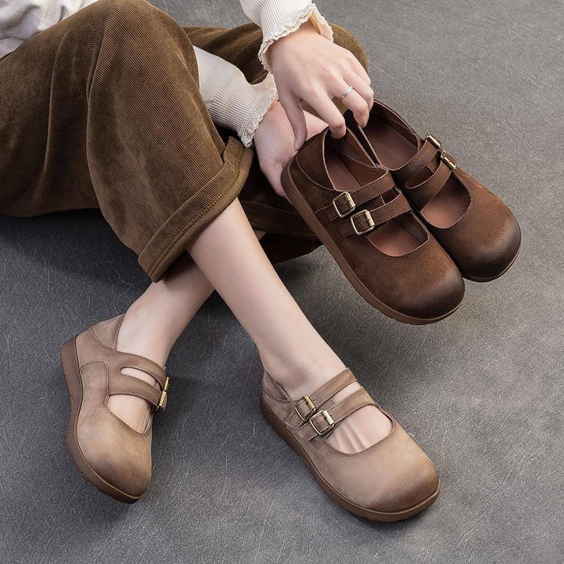 Мода GKTINOO 2025 Весна Новые Ретро Мягкая Кожа Мягкая Подошва Удобные Балетки Круглый Носок Коровья Кожа Повседневные Женские Туфли