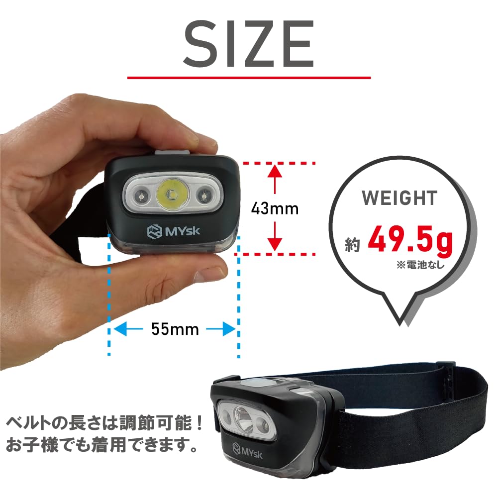 Налобный фонарь MYsk UV в Люменах Часы Пылезащищенный и Встроенный УФ Требуется 3 ААА [Разработано в Японии, 5-200 Яркость, 4-36 Работа, Водостойкий,