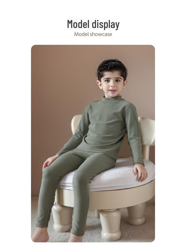 Комплекты детского термобелья: Флисовый зимний комбинезон из двух частей с высоким воротником для детей среднего и крупного возраста.