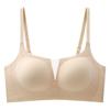 Jelly deep V-neck mesh underwear fixed cup, soft support gathering upper support bra women's seamless steel ring bra