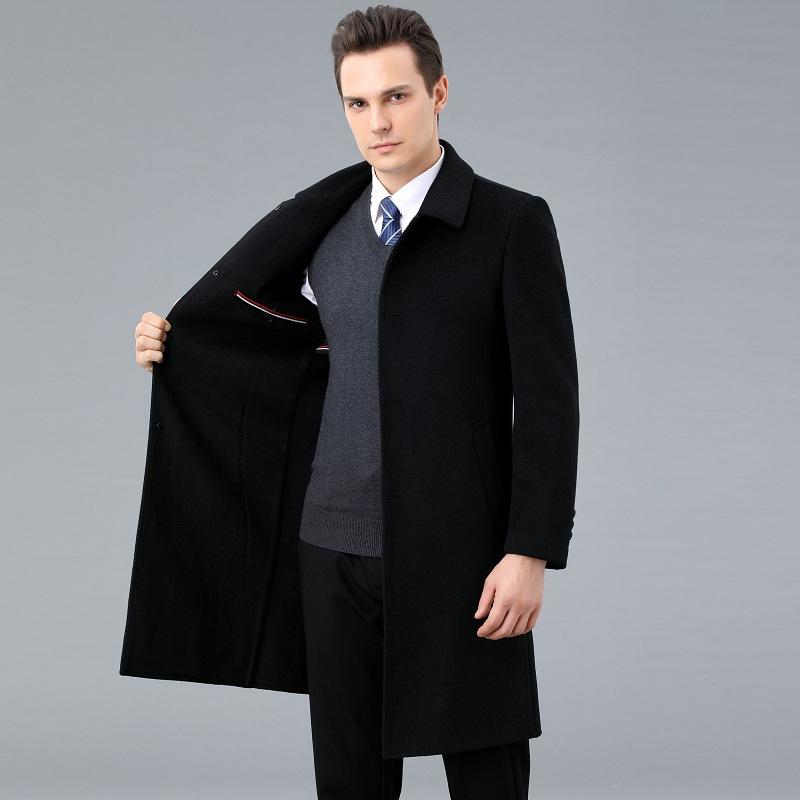 Зимнее кашемировое шерстяное пальто мужское средней длины деловое двухстороннее кашемировое пальто для папы шерстяное пальто высокого класса