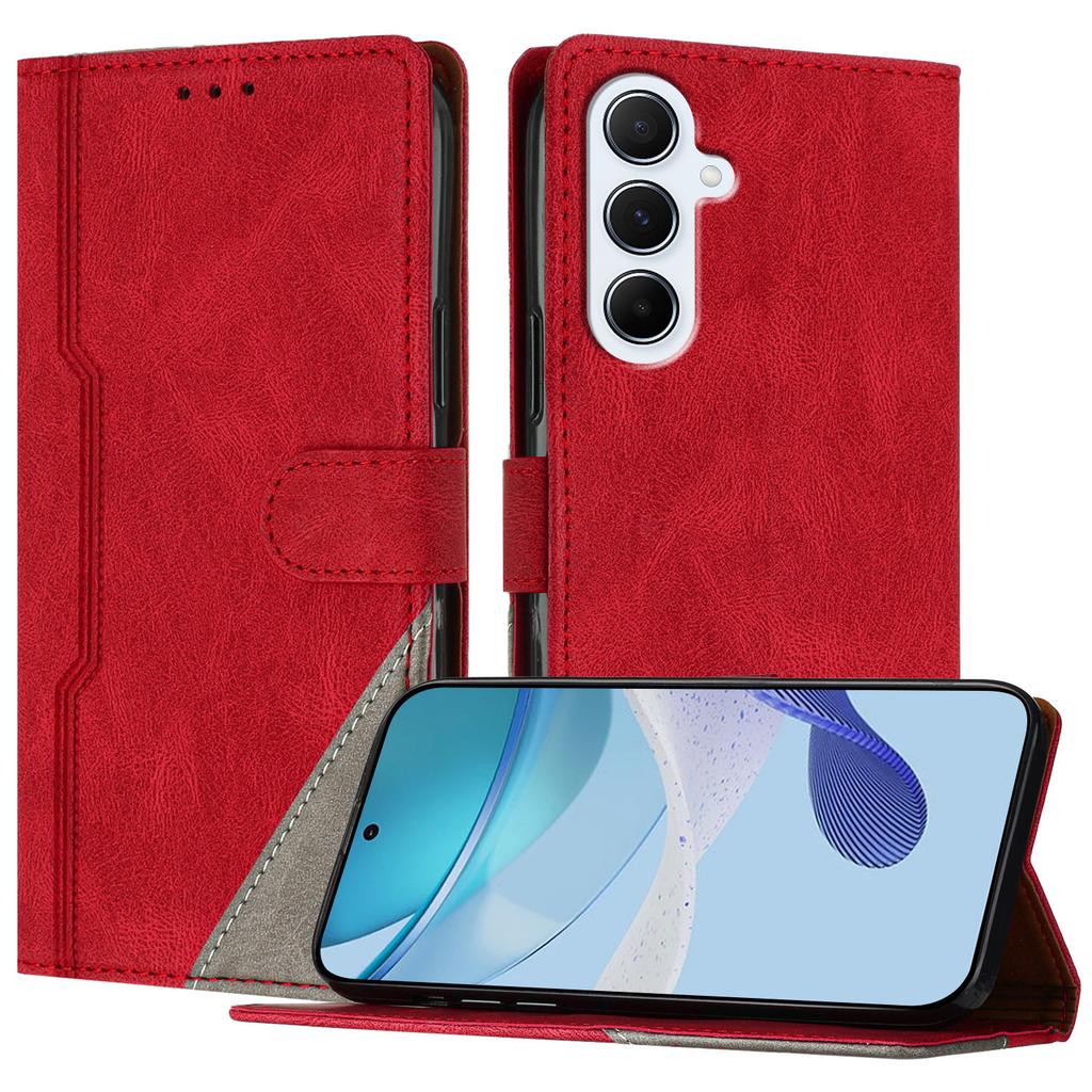 For Samsung Galaxy A56 5G Leather Case Triangle Patchwork Wallet Stand Shockproof Phone Cover