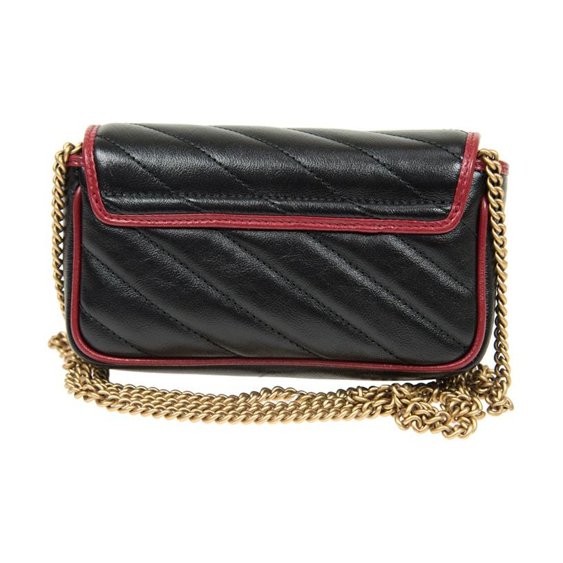 Gucci GG Marmont Стеганая Кожаная Сумка на Цепочке через Плечо Черно-Красная Повседневная Вечерняя 574969-0OLFX-8277