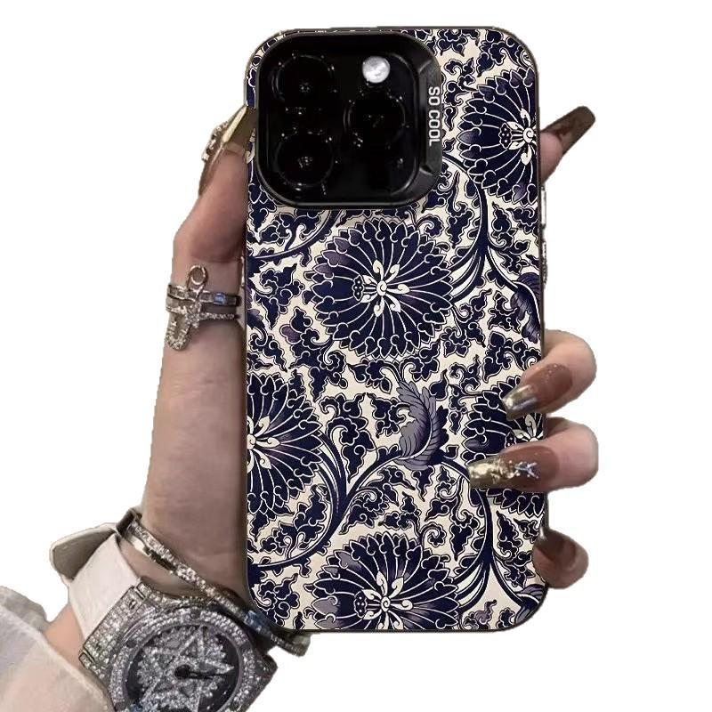 Ретро-синий узор для Apple iPhone 14/15 Pro, 16 Pro Max, 17 Air - Модный и высококлассный дизайн