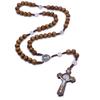 Catholic Wooden Rosary Virgin Mary Jesus Cross Necklace Fashion Catholicism Jewelry Gifts