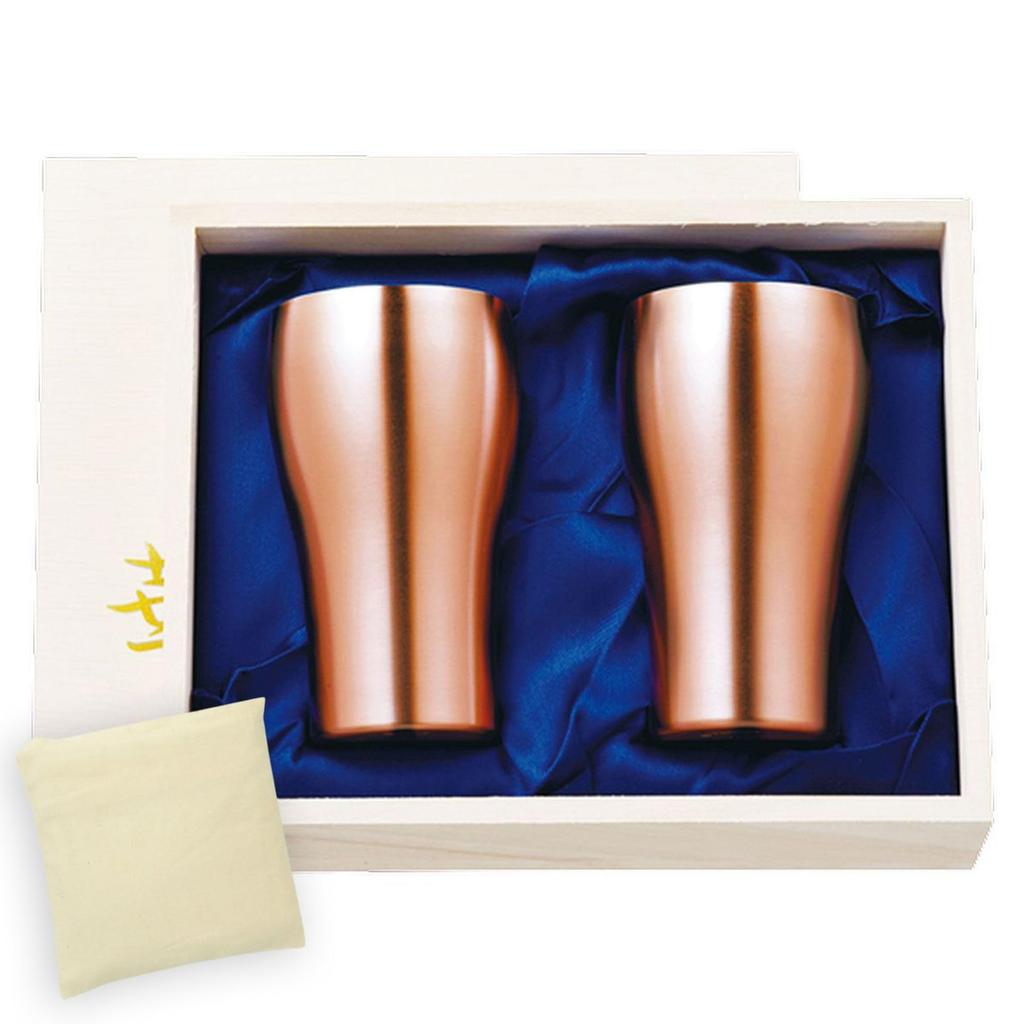 Tumbler with Copper Set in Paulownia Wood Made in Japan Made in J-kitchens Mirror, 200ml, Box, (SimpleBag Set, Vietnam)
