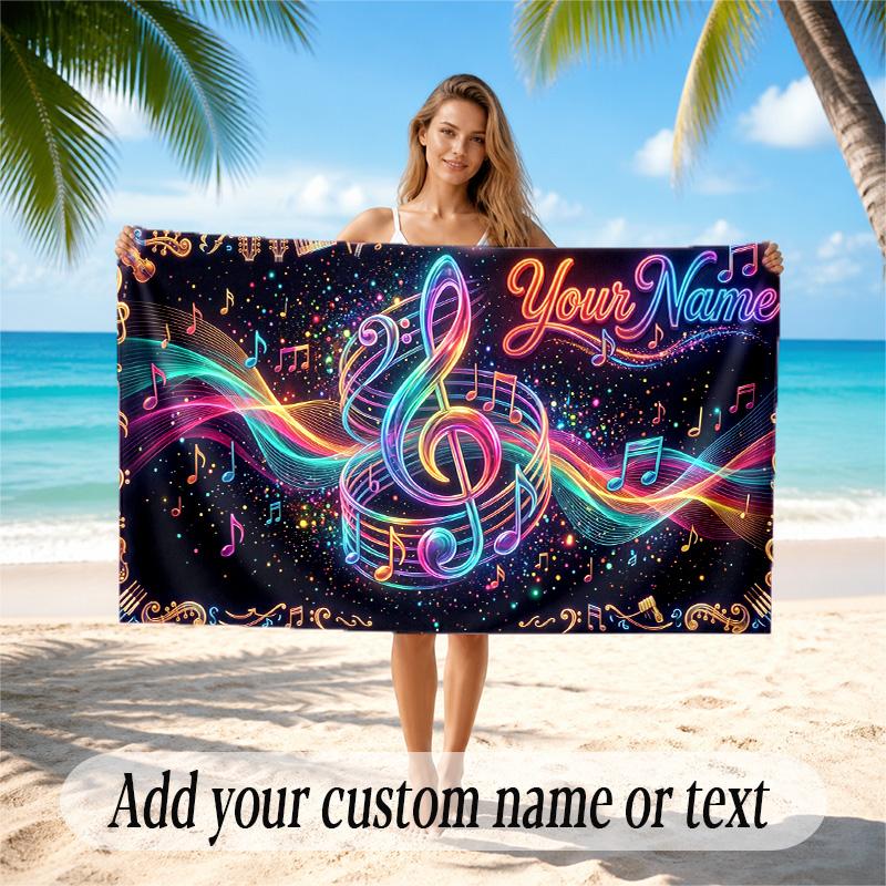 Music Theme Quick Dry Beach Towel Custom Name Text Print Large Sand Resistant Towel Beach Vacation