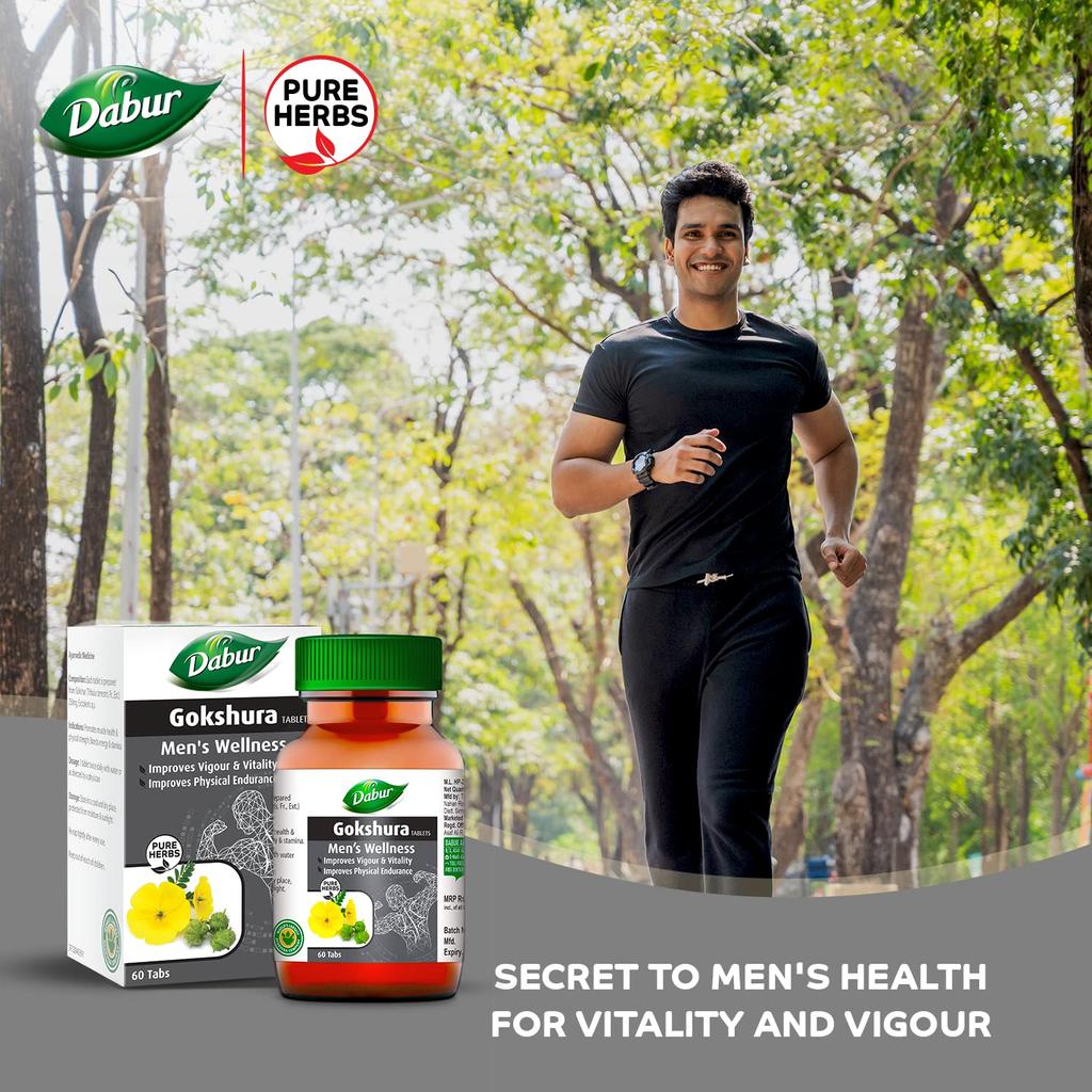 Dabur Gokshura Tablets 60 Count | Boosts Vitality, Stamina & Endurance | Supports Gut & Urinary Tract Health Naturally