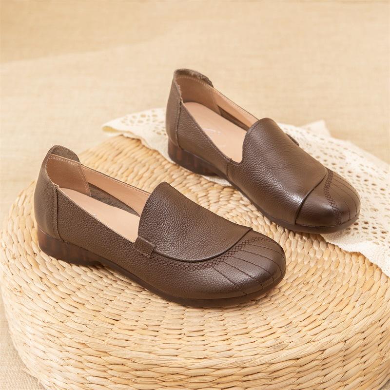 2025 Весна Натуральная Кожа Женская Обувь Удобная Коровья Кожа Мягкая Подошва Повседневная Женская Обувь Плоский Каблук Нескользящая Обувь Для Мам
