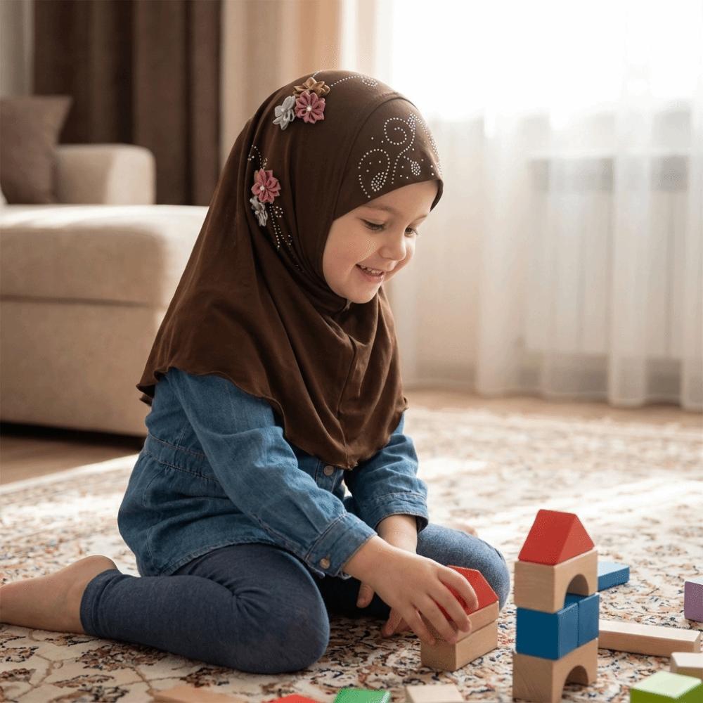 Jersey Material Kids Hijab Pull On Style Islamic Headscarf Beautiful Girls Hijab School