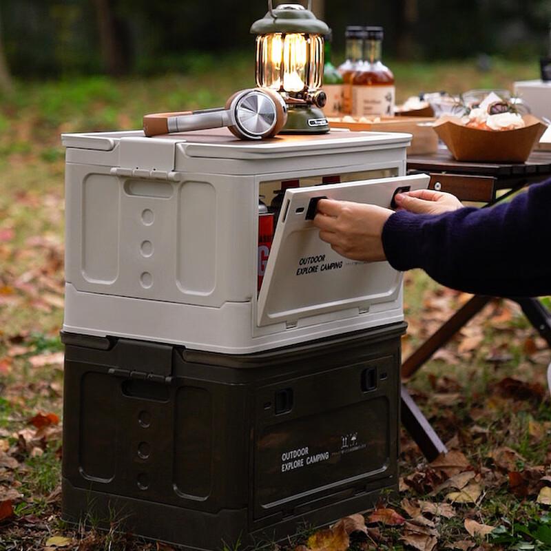 Foldable Outdoor Camping Storage Box with Wooden Lid