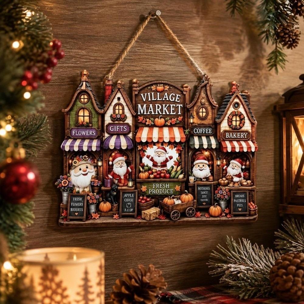 2D Flat Print Christmas Hanging Sign Santa Claus Wall Decor Farmhouse