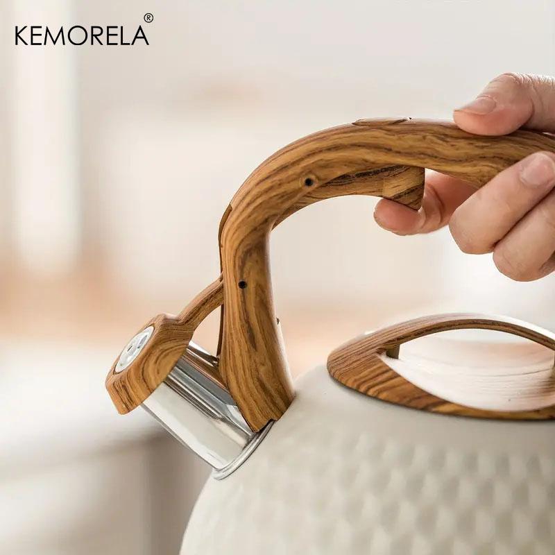KEMORELA 3 л Чайник из нержавеющей стали для кипячения воды со свистком, с ручкой, устойчивой к нагреву, для газовых и индукционных плит