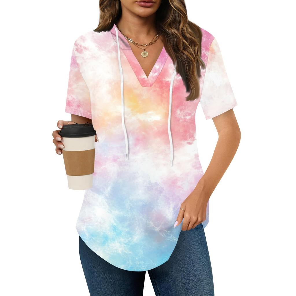 Женские летние футболки с V-образным вырезом, толстовки с коротким рукавом, туники, повседневные свободные туники, толстовки