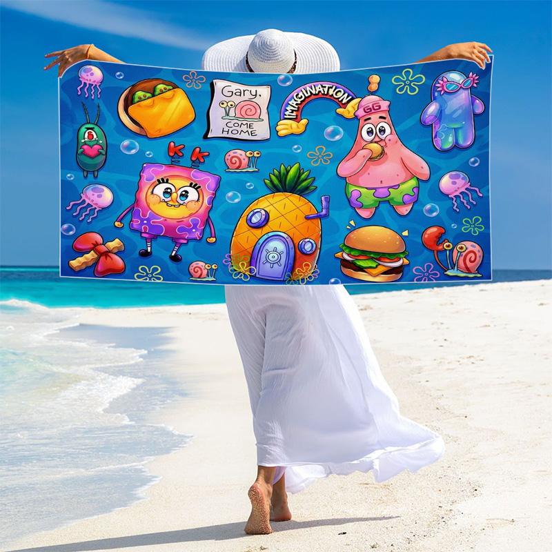 Bob esponja Print Beach Towel, Large Soft Quick Dry Towel for Beach Camping Swimming
