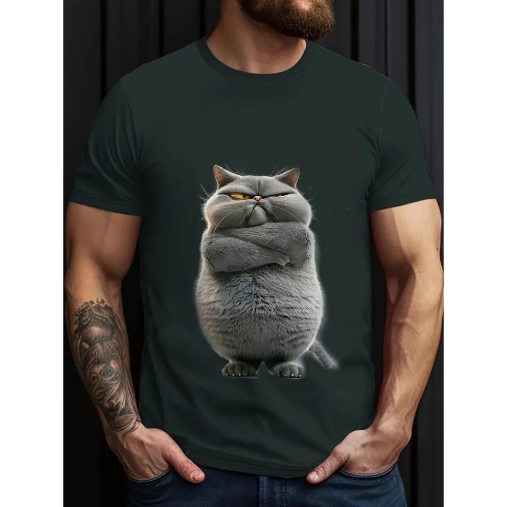 Футболка с изображением животных для мужчин, летняя футболка с коротким рукавом и принтом кота, модная уличная одежда, одежда больших размеров, повседневный пуловер с круглым вырезом