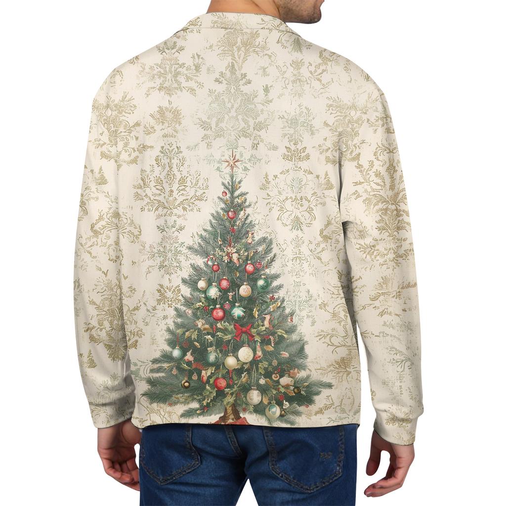 Men's Casual Christmas Print Button Long Sleeve Shirt