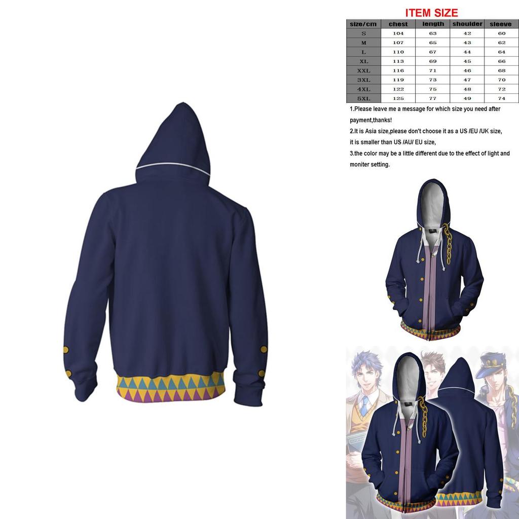 Jojos Bizarre Adventure Cosplay Hoodie Mens Stylish Zipper Jacket With Long Sleeves
