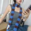 Women Long Scarf Retro Style Striped Color Block Thickened Imitation Mink Fur Warm Thin Scarf Fashion Accessory