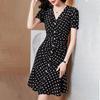 Summer New Hepburn Style Lotus Leaf Edge Skirt Women's Loose Temperament V-neck Fashionable Polka Dot Dress