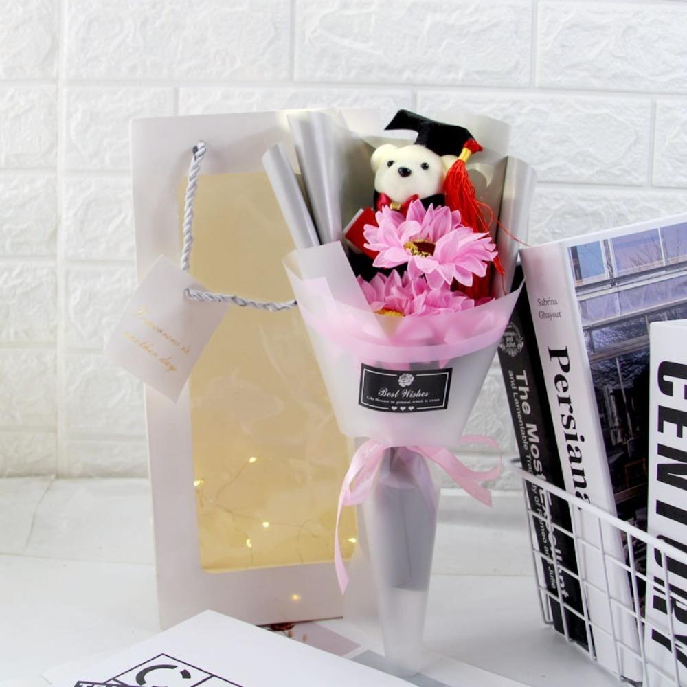 Sunflower Bear Bouquet Bouquet Decoration Rose Sunflower Soap Flower Plush Toy Birthday Party Cartoon Lovely Bear