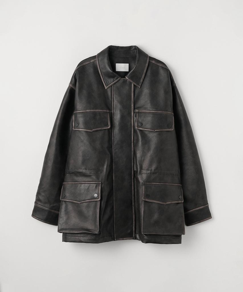 Celitails Washed Leather Field Jacket_Black