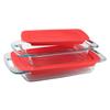 Easy Grab Glass Bakeware Set 4 Piece with Red Lids Nonstick Oven Microwave Dishwasher Safe Durable Transport Handles Storage