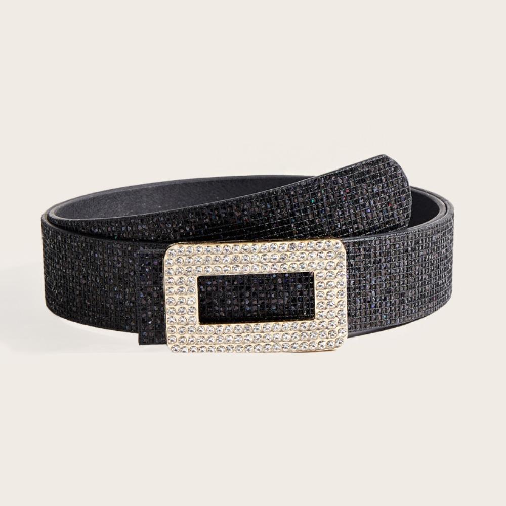 Punk Sequin Belt Rhinestone Square Buckle Y2K Girl Waistband PU Leather Wide Waistband  Outdoor