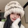 Women's Luxury Winter Hat Plush Rabbit Fur Fisherman Cap with Ear Flaps Soft Warm Beanie for Everyday Stylish Headwear