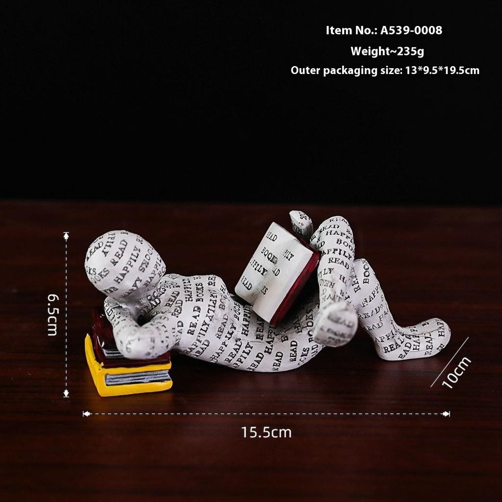 Nordic Book Lover Statue - Reading Person Resin Sculpture for Bookshelf Decor, Study Desk Ornament Minimalist Craft Decor