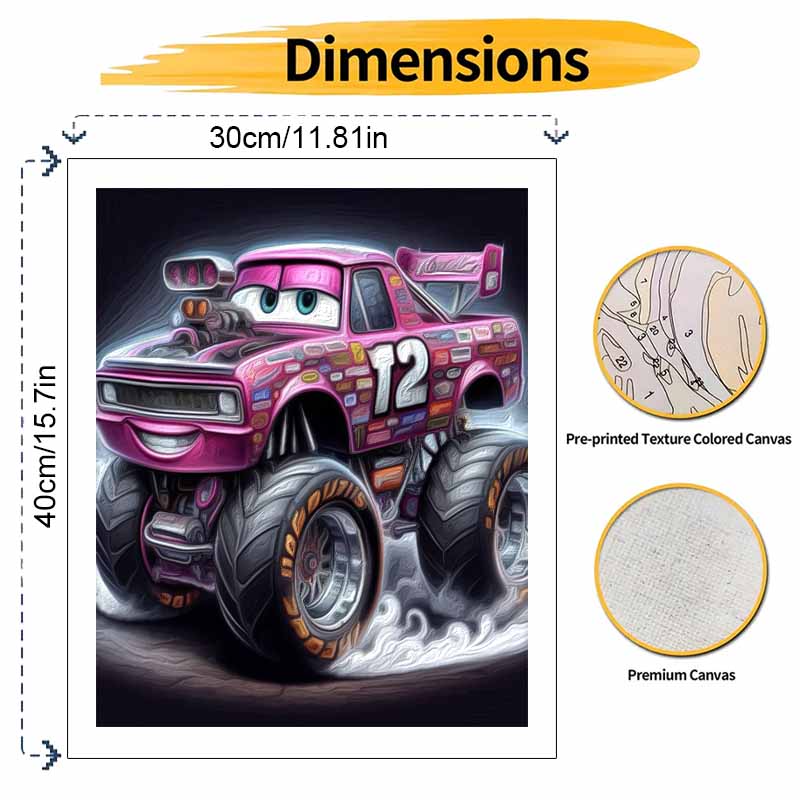 Disney Pink Monster Truck Oil Painting Kit Home Bedroom Wall Decor Handmade Gift Art Crafts Large Creative Diy Projects Canvas Wall Decor